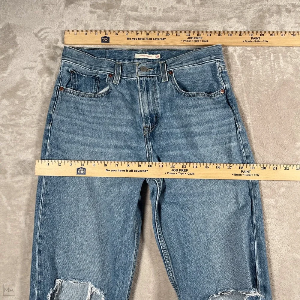 Levi's Women's Jeans Low Pro Straight Denim Distressed Casual 28 Blue - Picture 5 of 9